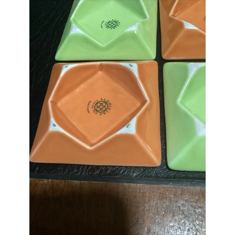 Lupicia Fresh Tea Ceramic Tea Bag Holder Set 4 Japan Green Orange Square Dish